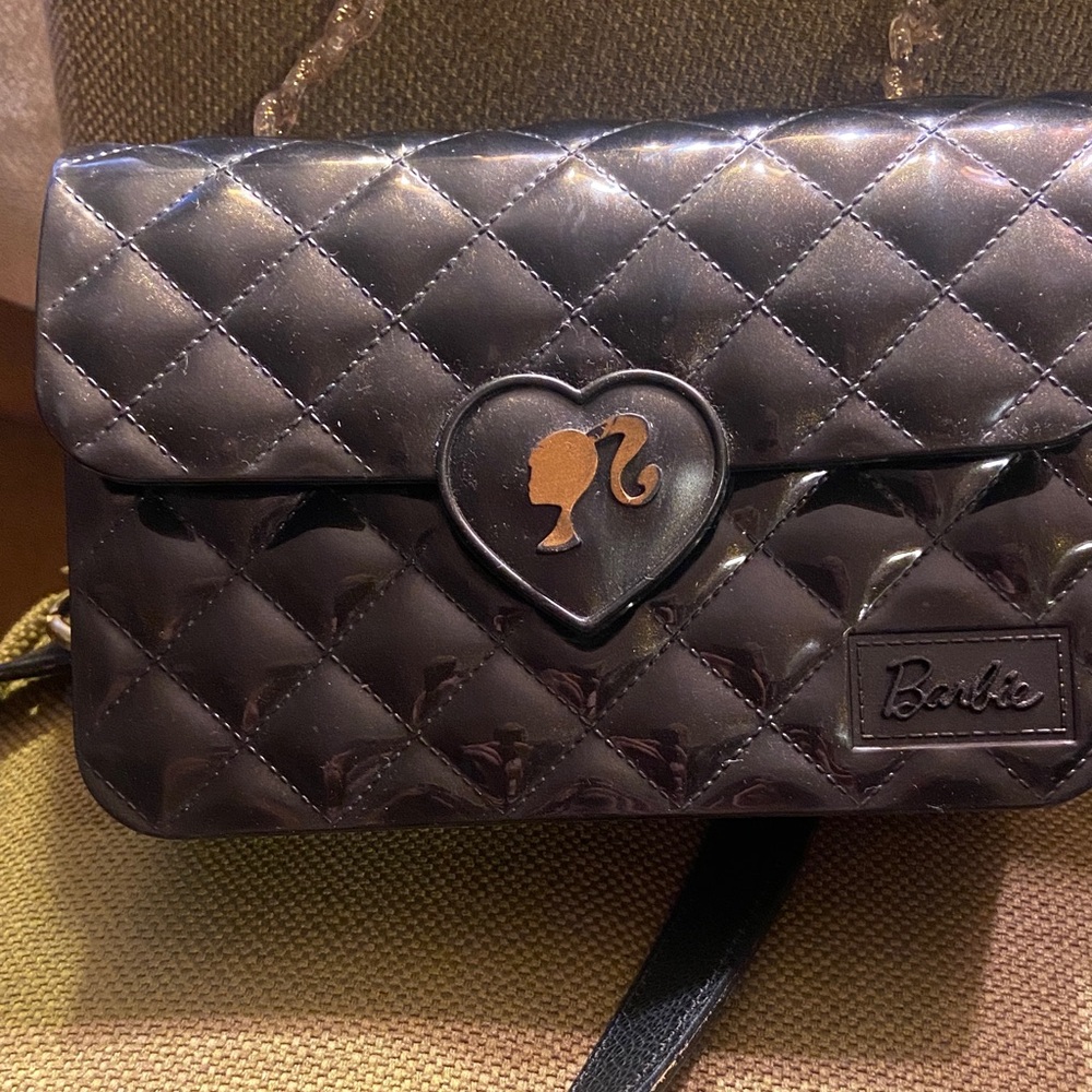 Vintage Barbie Black Quilted Vinyl Bag with Ponytail Silhouette